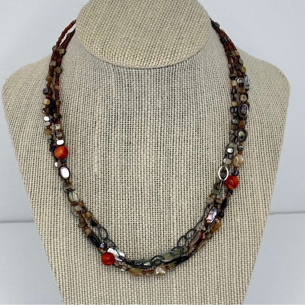 SILPADA Sterling Silver Red Coral Abalone Multi-Strand Necklace